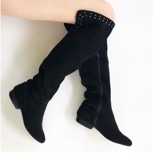Kelsi Dagger Moxie Suede Over the Knee Boots Black Studded SZ 7